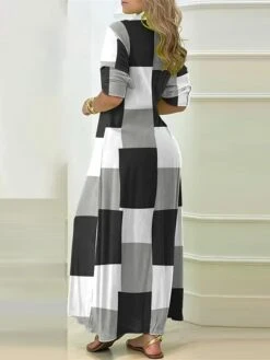 Women's Shirt Dress Casual Dress Maxi Long Dress Outdoor Daily Vacation Polyester Fashion Casual Shirt Collar Button Split Long Sleeve Summer Spring Fall 2023 Loose Fit Black Yellow Blue Plaid Striped -HANA Luxury Wear Shop ktuwmc1689737641459