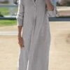 Women's Shirt Dress Casual Dress Cotton Linen Dress Maxi Long Dress Cotton Basic Classic Outdoor Daily Vacation Shirt Collar Button Split Long Sleeve Summer Spring Fall 2023 Loose Fit Wine Navy Blue