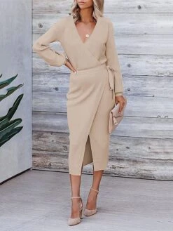 Women's Sweater Dress Winter Dress Jumper Dress Midi Dress Lace Up Daily Date Going Out Fashion Basic V Neck Long Sleeve 2023 Loose Fit Black White Green Color S M L XL XXL Size -HANA Luxury Wear Shop kutexa1691991357309