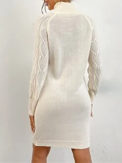 Women's Sweater Dress Winter Dress Jumper Dress Mini Dress Cut Out Outdoor Street Daily Fashion Streetwear Stand Collar Long Sleeve 2023 Loose Fit Apricot Color S M L Size -HANA Luxury Wear Shop kwbzva1695036513094