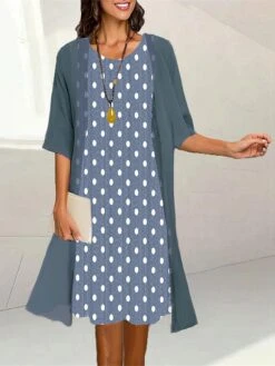 Women's Two Piece Dress Set Casual Dress Print Dress Outdoor Daily Fashion Elegant Print Midi Dress Crew Neck 3/4 Length Sleeve Polka Dot Loose Fit Black Yellow Blue Summer Spring S M L XL XXL -HANA Luxury Wear Shop kwykhd1689736230553