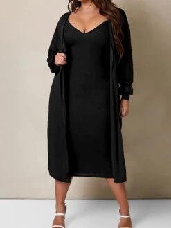 Women's Two Piece Dress Set Casual Dress Skirt Set Home Daily Fashion Streetwear Ribbed Midi Dress Crew Neck Long Sleeve Plain Slim Black White Wine Fall Winter S M L XL XXL -HANA Luxury Wear Shop kxmoya1697597306513