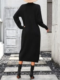 Women's Sweater Dress Jumper Dress Casual Dress Midi Dress Active Plain Outdoor Casual Holiday Vacation Crew Neck Long Sleeve Button 2023 Loose Fit Black White Purple S M L XL -HANA Luxury Wear Shop kyehzw1697595519750