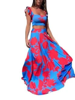 Women's Dress Set Two Piece Dress Skirt Set Long Dress Maxi Dress Yellow Fuchsia Sleeveless Floral Backless Summer Spring V Neck Vacation Slim 2023 S M L XL XXL -HANA Luxury Wear Shop kyptch1645527799414