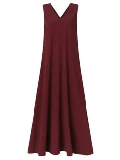 Women's Casual Dress Cotton Linen Dress Swing Dress Maxi Long Dress Cotton Blend Basic Modern Outdoor Daily Vacation V Neck Basic Sleeveless Summer Spring 2023 Regular Fit Black Wine Khaki Plain S M -HANA Luxury Wear Shop kzlzwh1686030303648