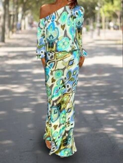 Women's Two Piece Dress Set Casual Dress Sheath Dress Outdoor Daily Fashion Streetwear Print Maxi Dress One Shoulder Long Sleeve Graphic Abstract Loose Fit Red Royal Blue Sky Blue Summer Spring S M L -HANA Luxury Wear Shop kzxfen1683543161345