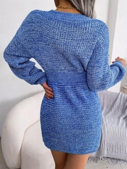 Women's Sweater Dress Winter Dress Jumper Dress Mini Dress Ruched Daily Date Going Out Active Fashion V Neck Long Sleeve 2023 Regular Fit Red Blue Green Color S M L Size -HANA Luxury Wear Shop lbfqww1692862252206