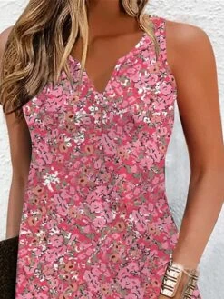 Women's Two Piece Dress Set Casual Dress Tank Dress Outdoor Daily Fashion Modern Print Mini Dress V Neck Short Sleeve Floral Regular Fit Pink Summer Spring S M L XL XXL -HANA Luxury Wear Shop lcjrsy1687229480392