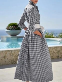 Women's Shirt Dress Casual Dress Maxi Long Dress Outdoor Winter Dress Daily Cotton Cotton And Linen Fashion Casual Shirt Collar Lace Up Pocket Long Sleeve Summer Spring Fall 2023 Regular Fit Pink -HANA Luxury Wear Shop lctiqg1658222415954