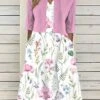 Women's Two Piece Dress Set Casual Dress Print Dress Outdoor Daily Fashion Elegant Pocket Print Midi Dress V Neck Half Sleeve Floral Regular Fit Pink Blue Summer Spring S M L XL XXL