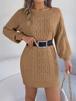 Women's Sweater Dress Jumper Dress Casual Dress Mini Dress Fashion Pure Color Outdoor Holiday Vacation Going Out V Neck Long Sleeve 2023 Loose Fit Green Khaki Gray S M L -HANA Luxury Wear Shop lfdssc1696991840087