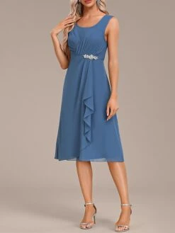 Women's Two Piece Dress Set Party Dress Chiffon Dress Party Wedding Guest Fashion Elegant Ruffle Midi Dress Crew Neck 3/4 Length Sleeve Plain Loose Fit Blue Fall Winter S M L XL XXL -HANA Luxury Wear Shop lgdiwk1696604914022