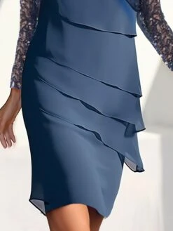 Women's Two Piece Dress Set Party Dress Semi Formal Dress Party Wedding Guest Fashion Elegant Ruffle Layered Mini Dress Crew Neck Long Sleeve Plain Regular Fit Navy Blue Fall Winter S M L XL XXL -HANA Luxury Wear Shop lgfafn1694057200946