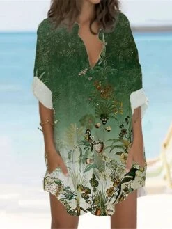 Women's Shirt Dress Casual Dress Shift Dress Mini Dress Outdoor Daily Vacation Polyester Fashion Casual Stand Collar Button Pocket Long Sleeve Summer Spring Fall 2023 Regular Fit ArmyGreen Green -HANA Luxury Wear Shop lgylqe1677234705472