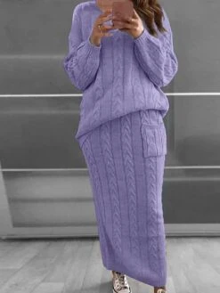 Women's Two Piece Dress Set Casual Dress Skirt Set Daily Holiday Fashion Streetwear Pocket Ribbed Long Dress Maxi Dress Crew Neck Long Sleeve Plain Loose Fit Black Yellow Wine Fall Winter S M L XL XXL -HANA Luxury Wear Shop lhezxv1694165730130