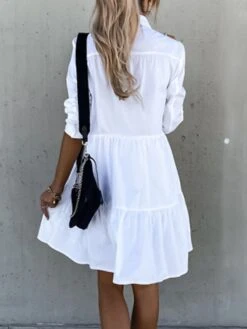 Women's Shirt Dress Casual Dress Swing Dress Midi Dress Outdoor Daily Vacation Cotton Basic Modern Shirt Collar Ruffle Button Long Sleeve Fall Winter 2023 Regular Fit ArmyGreen Black White Pure Color -HANA Luxury Wear Shop lhjnau1695813923871