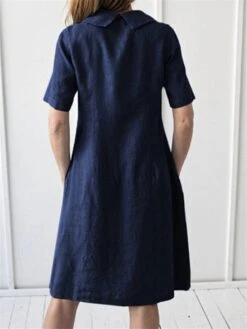 Women's Casual Dress Cotton Linen Dress Shift Dress Midi Dress Linen Cotton Blend Basic Classic Outdoor Daily Vacation Crew Neck Side Pockets Baggy Short Sleeve Summer Spring 2023 Loose Fit Yellow -HANA Luxury Wear Shop lhtcoz1689651568217