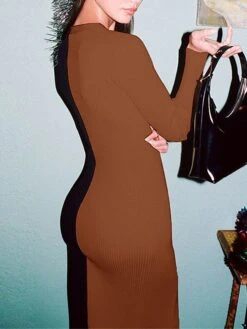 Women's Sweater Dress Winter Dress Jumper Dress Midi Dress Patchwork Button Daily Date Going Out Active Fashion V Neck Long Sleeve 2023 Regular Fit Red Blue Brown Color S M L XL XXL Size -HANA Luxury Wear Shop lkvylm1692849261924