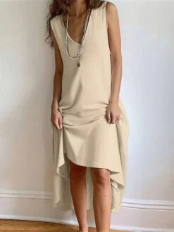 Women's Casual Dress Cotton Linen Dress Swing Dress Maxi Long Dress Cotton Blend Basic Modern Outdoor Daily Vacation V Neck Basic Sleeveless Summer Spring 2023 Regular Fit Black Wine Khaki Plain S M -HANA Luxury Wear Shop llqarh1686030305223