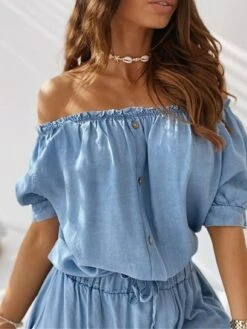 Women's Two Piece Dress Set Casual Dress Skirt Set Outdoor Daily Modern Casual Pocket Drawstring Long Dress Maxi Dress Off Shoulder Half Sleeve Floral Loose Fit Blue Gray Summer Spring S M L XL XXL -HANA Luxury Wear Shop lmxwks1681958072867