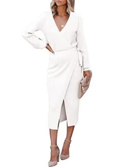 Women's Sweater Dress Winter Dress Jumper Dress Midi Dress Lace Up Daily Date Going Out Fashion Basic V Neck Long Sleeve 2023 Loose Fit Black White Green Color S M L XL XXL Size -HANA Luxury Wear Shop lnxzwv1691991359162