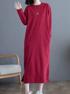 Women's Casual Dress Cotton Linen Dress T Shirt Dress Tee Dress Midi Dress Polyester Basic Classic Outdoor Daily Vacation Crew Neck Pocket 3/4 Length Sleeve Fall Autumn 2023 Loose Fit ArmyGreen Black -HANA Luxury Wear Shop lnyhqs1693366310267