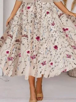 Women's Two Piece Dress Set Party Dress Chiffon Dress Party Outdoor Fashion Party Print Midi Dress V Neck Half Sleeve Floral Regular Fit Apricot Summer Spring S M L XL XXL -HANA Luxury Wear Shop looxlm1685010270581