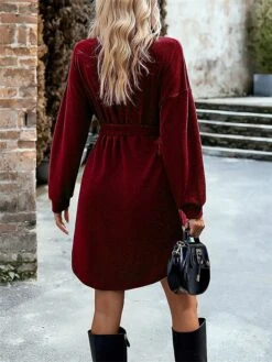 Women‘s Christmas Sweater Dress Jumper Dress Winter Dress Basic Christmas Street Daily Weekend V Neck Long Sleeve Lace Up Button 2023 Regular Fit Black Red Blue S M L XL -HANA Luxury Wear Shop lpgtcp1692340844436