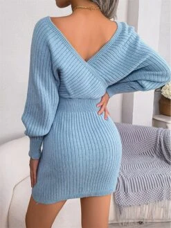 Women's Sweater Dress Winter Dress Jumper Dress Mini Dress Ruched Daily Date Going Out Active Fashion Crew Neck Long Sleeve 2023 Regular Fit Black White Blue Color S M L Size -HANA Luxury Wear Shop luefnf1692858693700