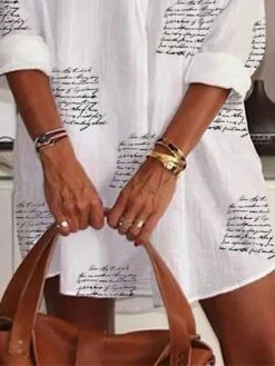 Women's Shirt Dress Casual Dress Shift Dress Mini Dress Outdoor Daily Vacation Polyester Basic Modern Shirt Collar Button Pocket Long Sleeve Summer Spring Fall 2023 Loose Fit White Letter S M L XL 2XL -HANA Luxury Wear Shop lwpnqn1680164745605