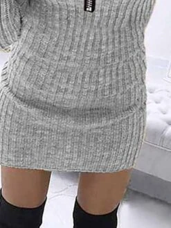 Women's Sweater Dress Jumper Dress Casual Dress Mini Dress Warm Pure Color Outdoor Casual Daily Going Out V Neck Long Sleeve Zipper 2023 Slim Gray S M L XL -HANA Luxury Wear Shop lxgvay1695279237682