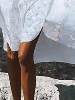 Women's Shirt Dress Casual Dress Swing Dress Mini Dress Outdoor Daily Vacation Polyester Fashion Casual Shirt Collar Button Print Long Sleeve Summer Spring Fall 2023 Loose Fit White Blue Floral S M L -HANA Luxury Wear Shop lxpgfb1680164323127