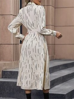 Women's Shirt Dress Casual Dress Midi Dress Outdoor Daily Polyester Fashion Modern Shirt Collar Button Pocket Long Sleeve Fall Winter 2023 Loose Fit Apricot Geometric Striped S M L XL -HANA Luxury Wear Shop lxrvyu1695027676148