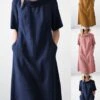 Women's Casual Dress Cotton Linen Dress Shift Dress Midi Dress Linen Cotton Blend Basic Classic Outdoor Daily Vacation Crew Neck Side Pockets Baggy Short Sleeve Summer Spring 2023 Loose Fit Yellow -HANA Luxury Wear Shop lyabnl1689651571189