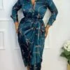 Women's Shirt Dress Sheath Dress Maxi Long Dress Winter Dress Daily Date Polyester Fashion Formal Shirt Collar Lace Up Button Long Sleeve Winter Fall Spring 2022 Slim Green Print S M L XL XXL -HANA Luxury Wear Shop lydnss1631865784818