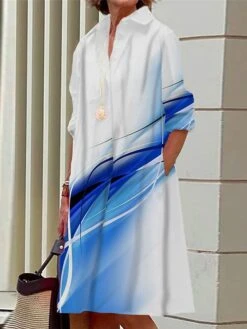 Women's Shirt Dress Casual Dress Midi Dress Outdoor Office Daily Polyester Fashion Modern Shirt Collar Button Pocket Long Sleeve Summer Spring Fall 2023 Loose Fit Black White Yellow Ombre S M L XL 2XL -HANA Luxury Wear Shop lyybdb1690436521752