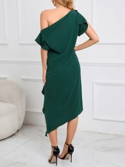 Women's Two Piece Dress Set Party Dress Skirt Set Party Outdoor Fashion Party Ruffle Asymmetrical Midi Dress Off Shoulder Half Sleeve Plain Loose Fit Green Spring Fall S M L XL XXL -HANA Luxury Wear Shop lzilzx1692339648839