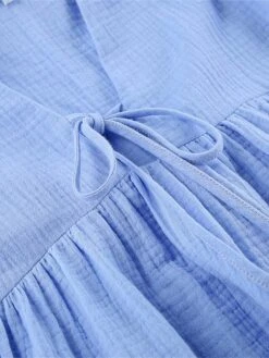 Women's Casual Dress Cotton Linen Dress Mini Dress Cotton Daily Basic Outdoor Home Daily V Neck Ruched Button 3/4 Length Sleeve Fall Autumn 2023 Loose Fit Navy Blue Blue Purple Plain S M L -HANA Luxury Wear Shop mbbynu1692936386258