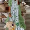 Women's Two Piece Dress Set Casual Dress Print Dress Outdoor Daily Fashion Casual Print Long Dress Maxi Dress Crew Neck 3/4 Length Sleeve Floral Loose Fit Blue Green Summer Spring S M L XL XXL