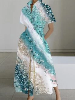 Women's Shirt Dress Casual Dress Swing Dress Maxi Long Dress Outdoor Office Daily Polyester Fashion Modern Shirt Collar Button Pocket Short Sleeve Summer Spring 2023 Loose Fit Pink Red Navy Blue Ombre -HANA Luxury Wear Shop mbtleq1690181412958