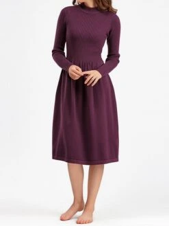 Women's Sweater Dress Jumper Dress Casual Dress Midi Dress Active Plain Outdoor Casual Holiday Vacation Crew Neck Long Sleeve Ruched 2023 Regular Fit Black Blue Purple One Size -HANA Luxury Wear Shop mdbavw1697537799547