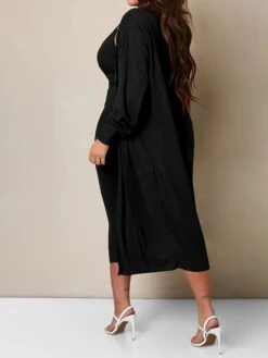Women's Two Piece Dress Set Casual Dress Skirt Set Home Daily Fashion Streetwear Ribbed Midi Dress Crew Neck Long Sleeve Plain Slim Black White Wine Fall Winter S M L XL XXL -HANA Luxury Wear Shop mdbibx1697597307897