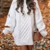 Women's Sweater Dress Jumper Dress Casual Dress Mini Dress Warm Pure Color Outdoor Casual Daily Going Out Crew Neck Long Sleeve 2023 Loose Fit White XL XXL 3XL