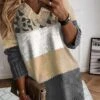 Women's Sweater Dress Winter Dress Jumper Dress Mini Dress Fashion Leopard Outdoor Street Daily Vacation V Neck Long Sleeve Print 2023 Loose Fit Khaki S M L XL