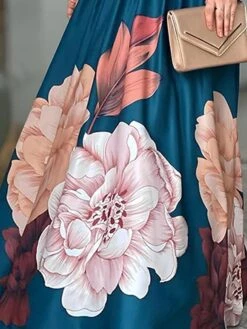 Women's Two Piece Dress Set Casual Dress Skirt Set Outdoor Daily Active Fashion Pleated Tie Knot Long Dress Maxi Dress V Neck Long Sleeve Floral Regular Fit Blue Fall S M L XL XXL -HANA Luxury Wear Shop mgqhxi1692935684665
