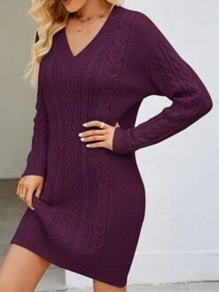 Women's Sweater Dress Winter Dress Jumper Dress Mini Dress Ruched Outdoor Street Daily Fashion Streetwear V Neck Long Sleeve 2023 Loose Fit Dark Green Purple Dark Blue Color S M L XL XXL Size -HANA Luxury Wear Shop mgsbol1692081739075