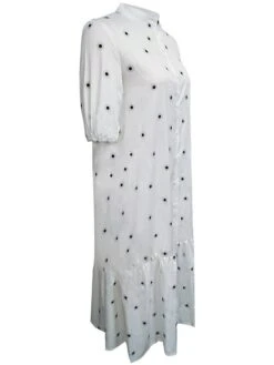 Women's Shirt Dress Casual Dress Swing Dress Midi Dress Outdoor Daily Vacation Polyester Fashion Basic Stand Collar Ruffle Button Half Sleeve Summer Spring Fall 2023 Regular Fit White Khaki Polka Dot -HANA Luxury Wear Shop mjqbww1689583800513