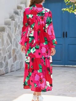 Women's Shirt Dress Casual Dress Midi Dress Outdoor Daily Vacation Polyester Fashion Modern Shirt Collar Button Split Long Sleeve Summer Spring Fall 2023 Loose Fit Red Floral S M L XL 2XL -HANA Luxury Wear Shop mkmooc1689823546223