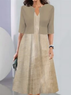 Women's Two Piece Dress Set Casual Dress Tank Dress Outdoor Daily Fashion Streetwear Pocket Print Midi Dress V Neck 3/4 Length Sleeve Stripe Regular Fit Pink Blue Sky Blue Summer Spring S M L XL XXL -HANA Luxury Wear Shop mkztby1690441716373