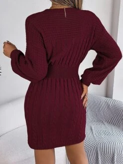 Women's Sweater Dress Jumper Dress Casual Dress Mini Dress Fashion Pure Color Outdoor Daily Going Out Crew Neck Long Sleeve Cut Out 2023 Loose Fit Wine Khaki Gray S M L -HANA Luxury Wear Shop mlsmzc1695643841018